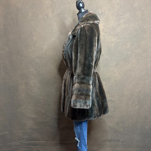 Vintage Career Originals Tissavel Faux Fur Coat Belted Brown ILGWU USA — M/L - Picture 6 of 16